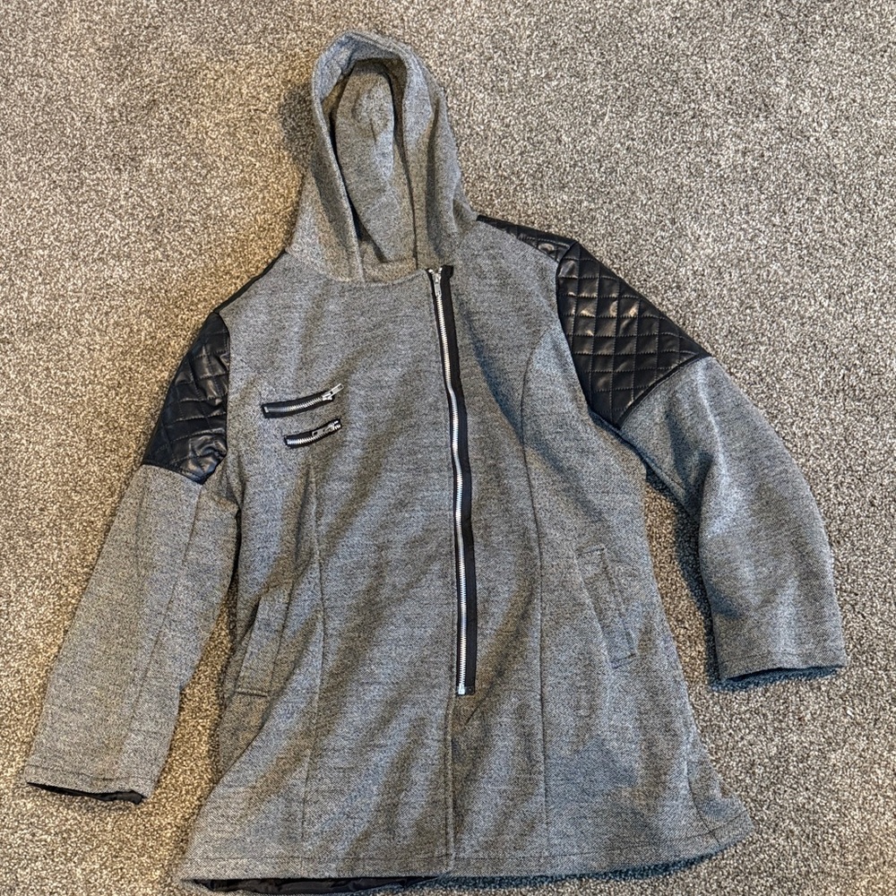 Gray Hooded Jacket with Black Accents